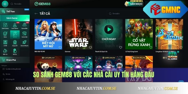 Gem88 Khuyến Mãi Nạp Đầu 100K 2 So sánh Gem88 với các nhà cái uy tín hàng đầu